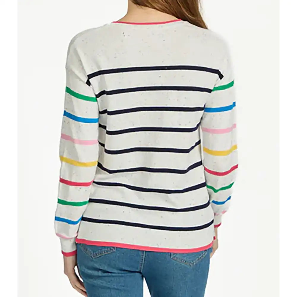 Striped Speckle Knit Top - White