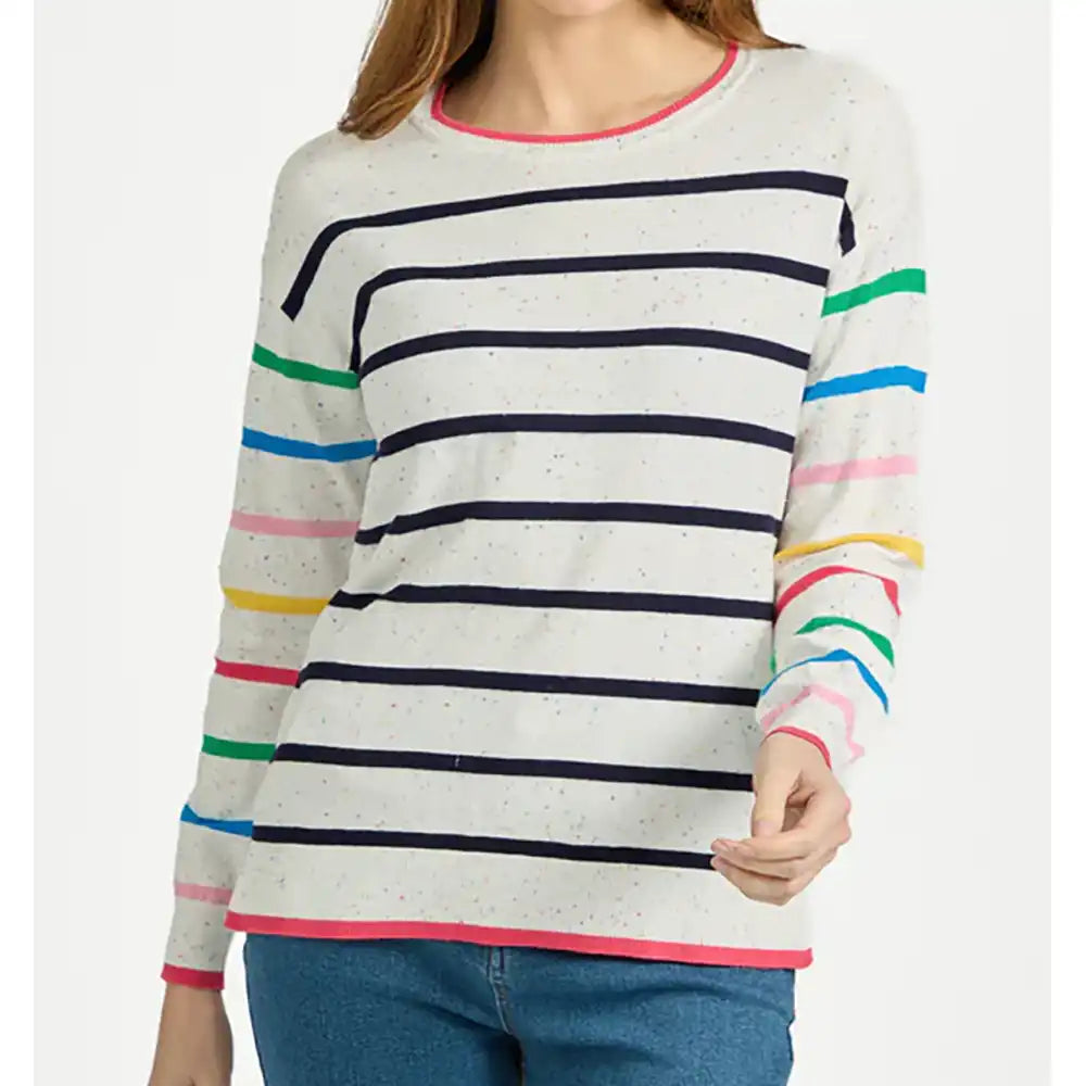 Striped Speckle Knit Top - White