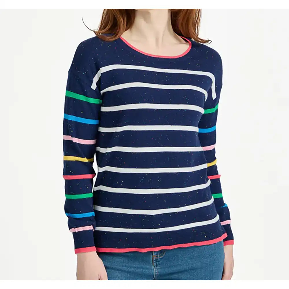 Striped Speckle Knit Top - Navy
