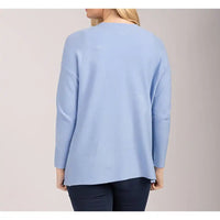 Back of Mudflower conflower blue coloured cardigan. Long sleeves. Star detailing in fabric.
