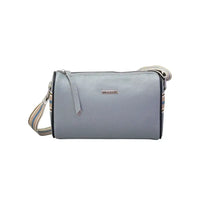 Light blue handbag with a strap on a white background