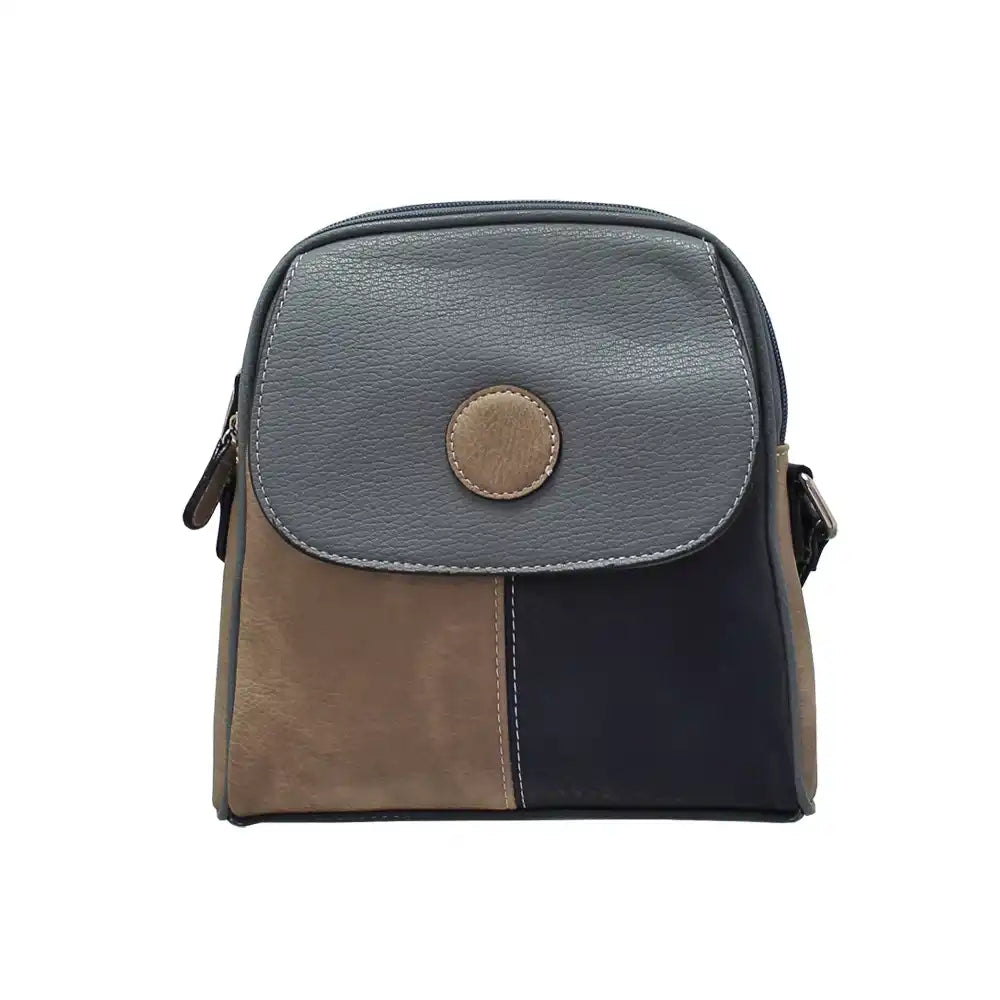 Holly Flap Over Crossbody Bag - Blue & Taupe