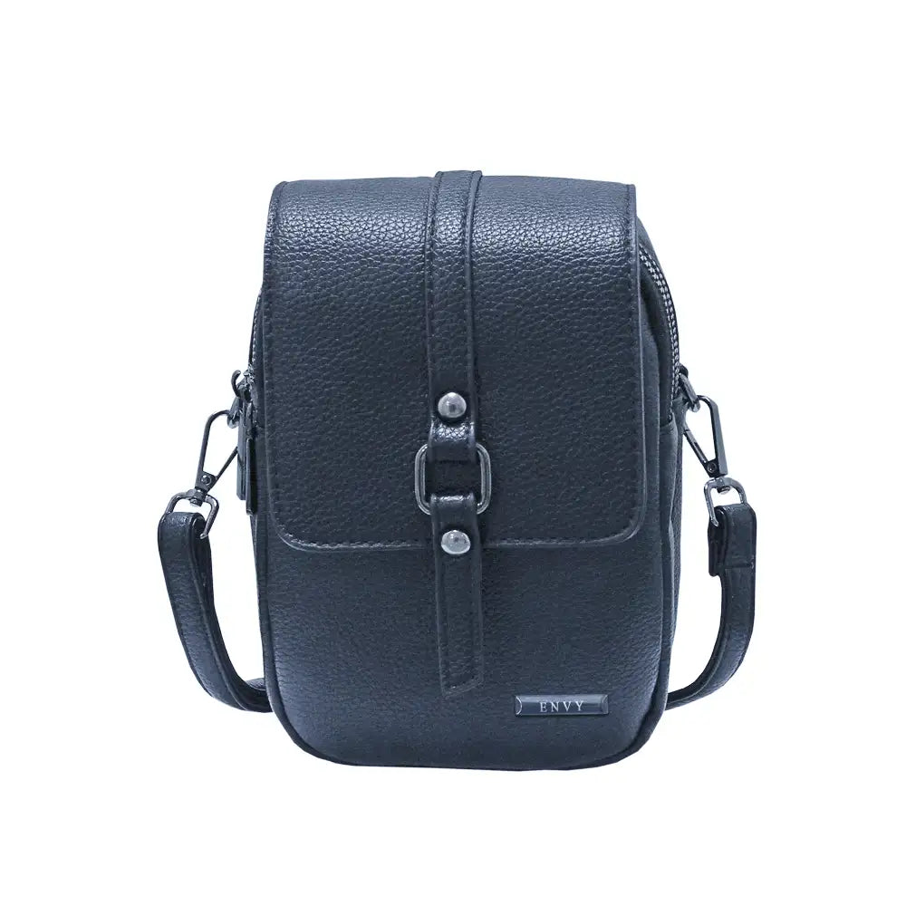 Navy crossbody bag on a white background