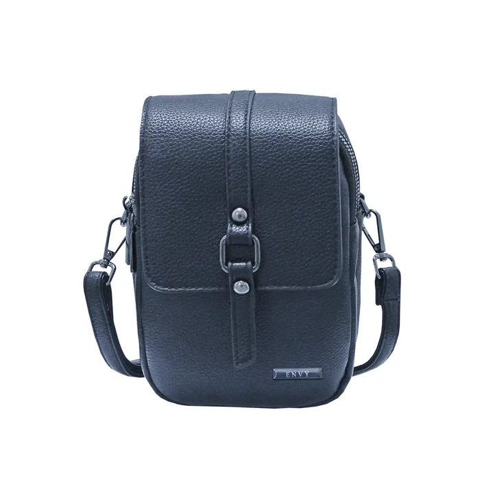 Navy crossbody bag on a white background