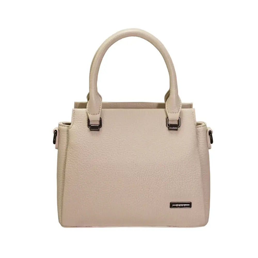 Beige handbag with a visible brand logo on a white background