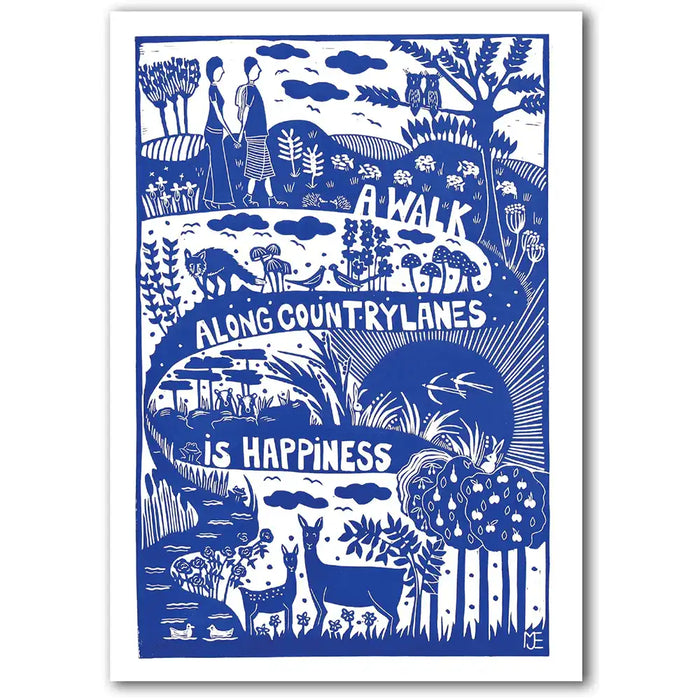 Illustration of a walk along country lanes with text on a white background