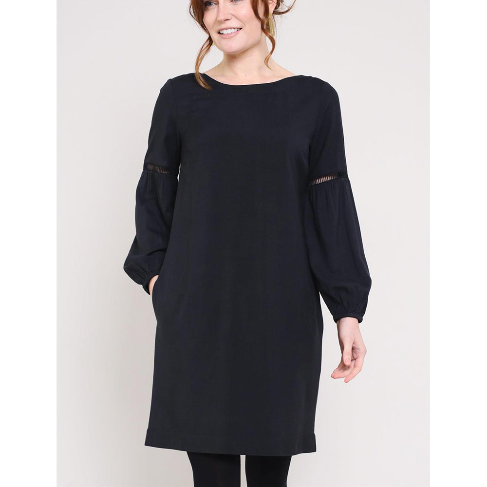 Gathered Sleeve Dress in Raven