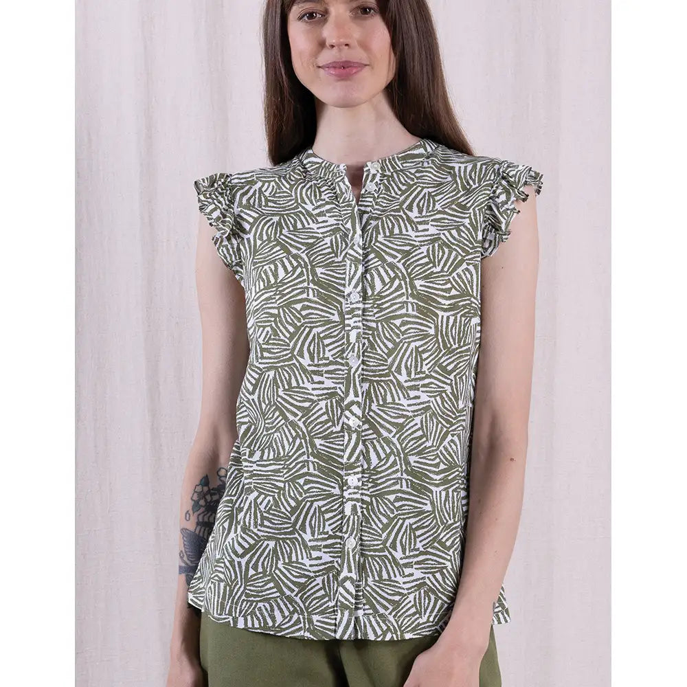 Ecovero Frill Shirt Top - Verdant