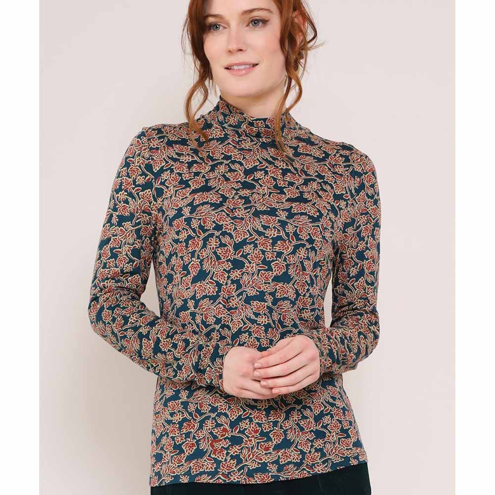 Trailing Floral Polo Neck Top