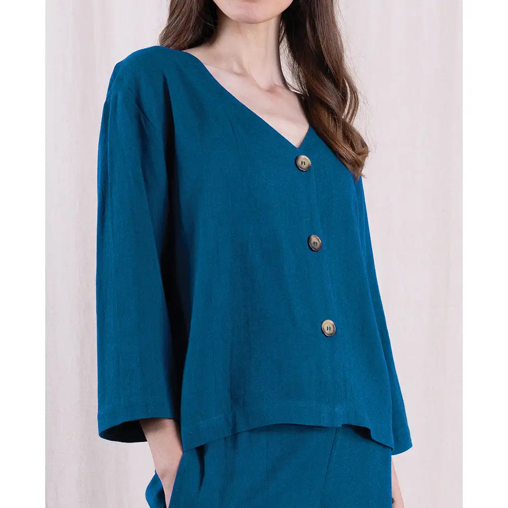 Linen Blend Shirt Jacket - Neptune