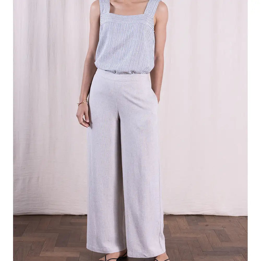 Linen Blend Wide Leg Trousers - Natural