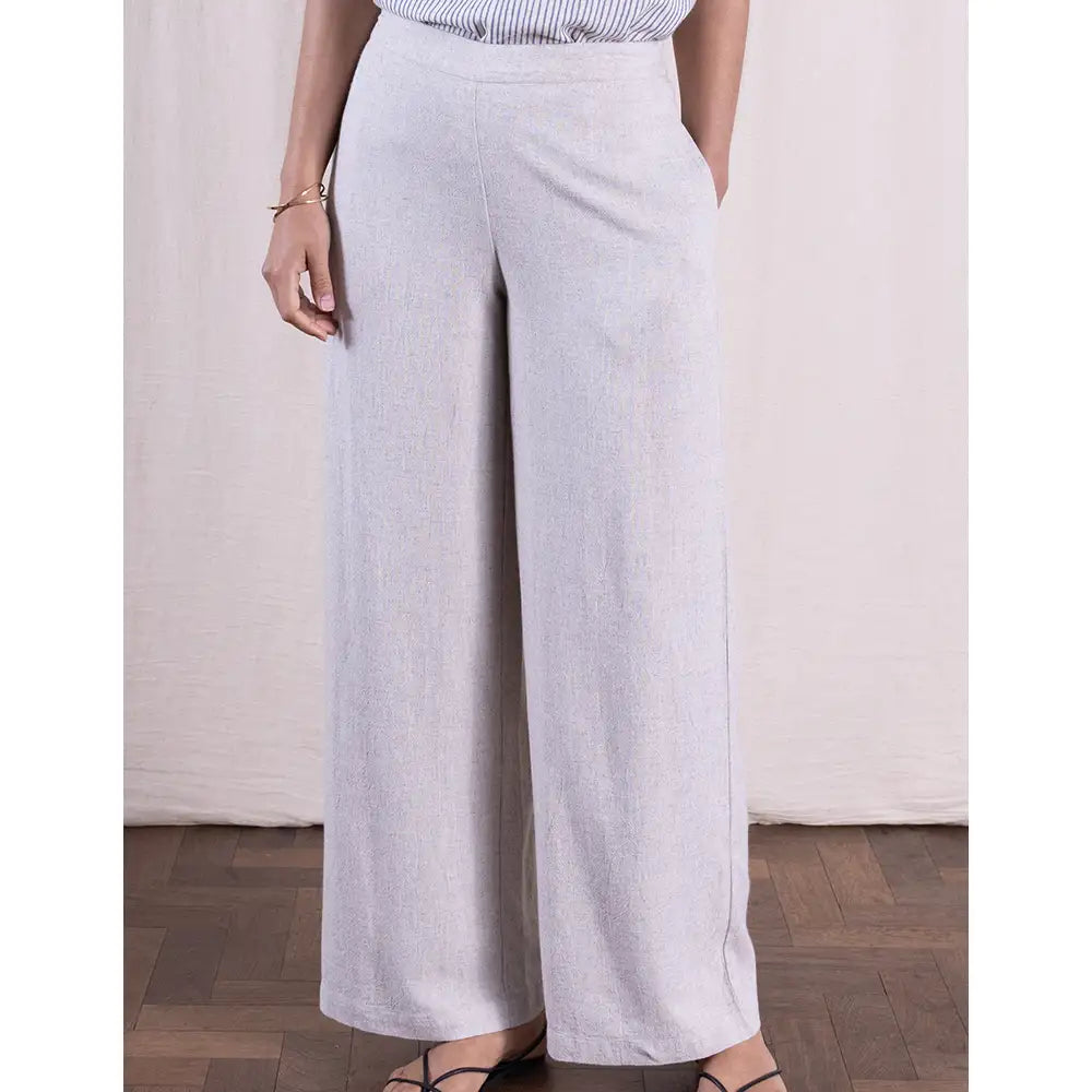 Linen Blend Wide Leg Trousers - Natural