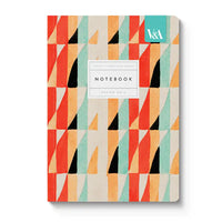 Notebook with geometric pattern and V&A logo on a white background