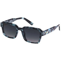 Sunglasses with a blue and black pattern on a white background