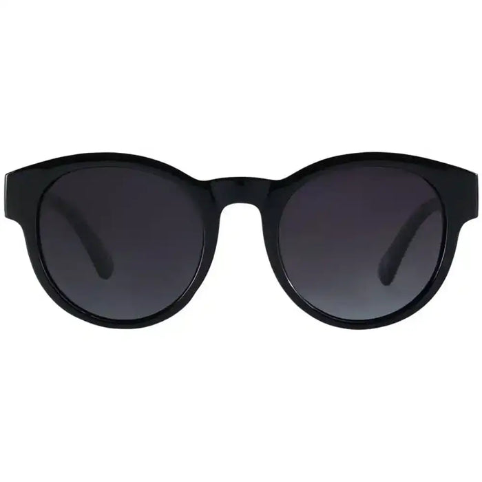 Black sunglasses with dark lenses on a white background