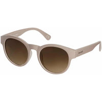 Beige sunglasses with brown gradient lenses on a white background