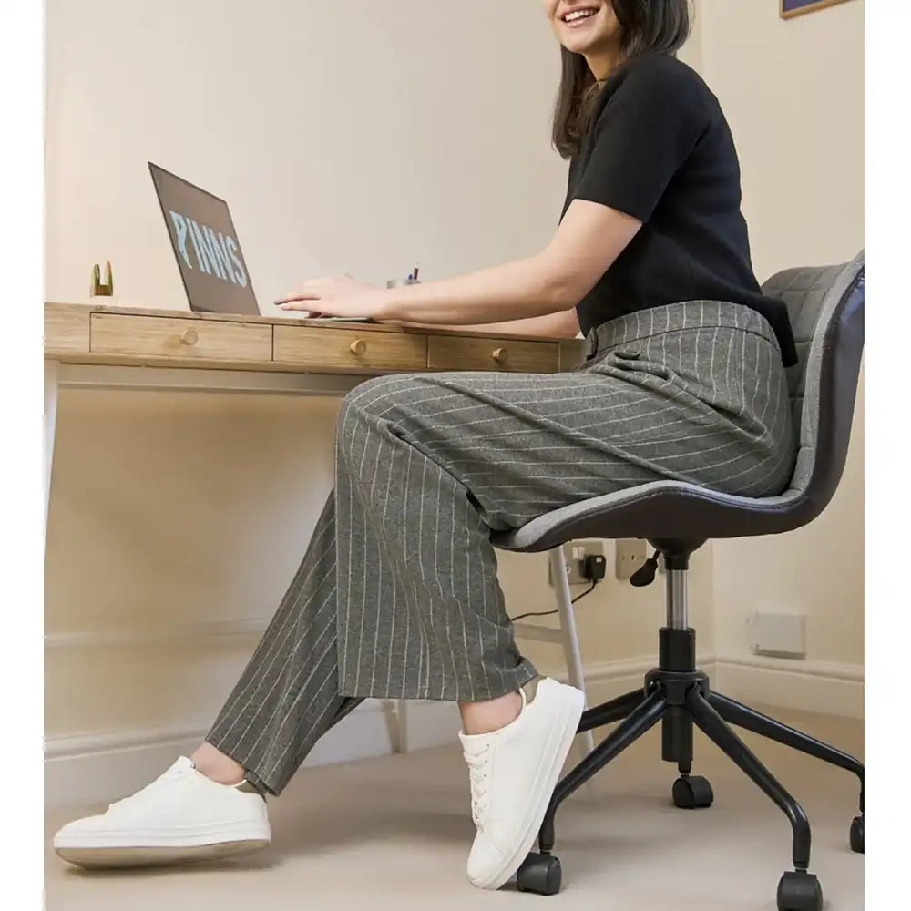 Wide Leg Wool Touch Trousers - Grey Pinstripe