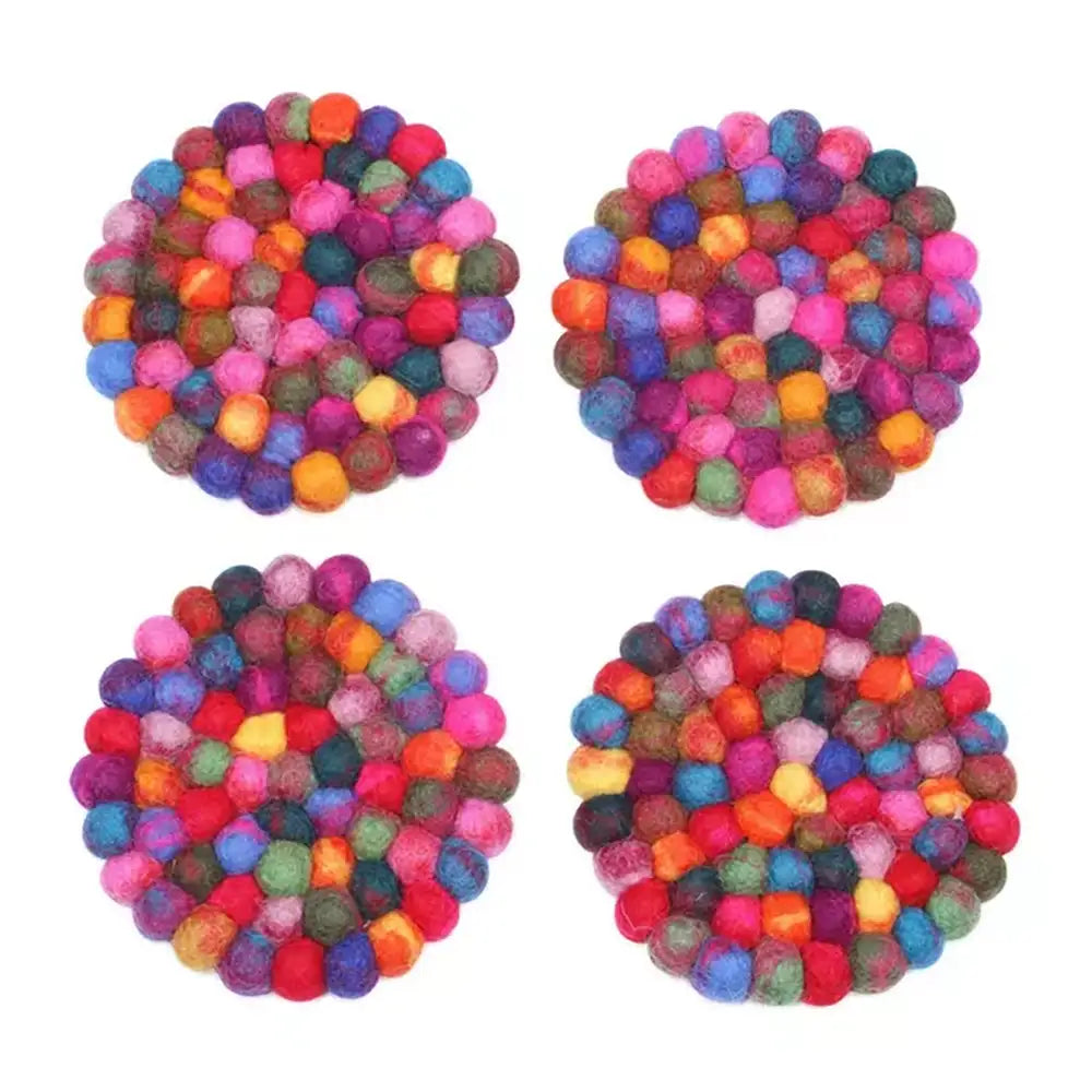 Felt bobbles joined to make a large round circle