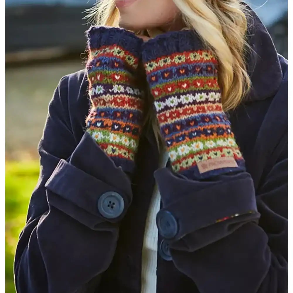 Fair Isle Inspired Handwarmer - Navy Blue