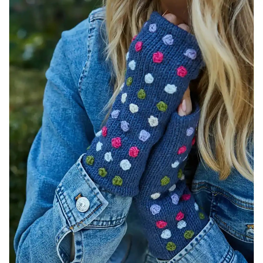 Multi Coloured Dot Wool Handwarmer - Denim