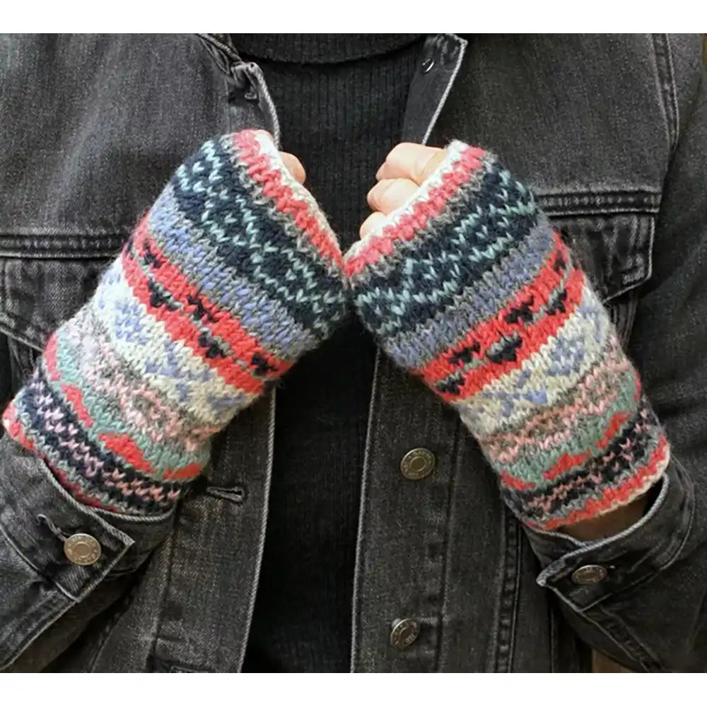 Fleece Lined Fair Isle Knit Handwarmers - Oatmeal