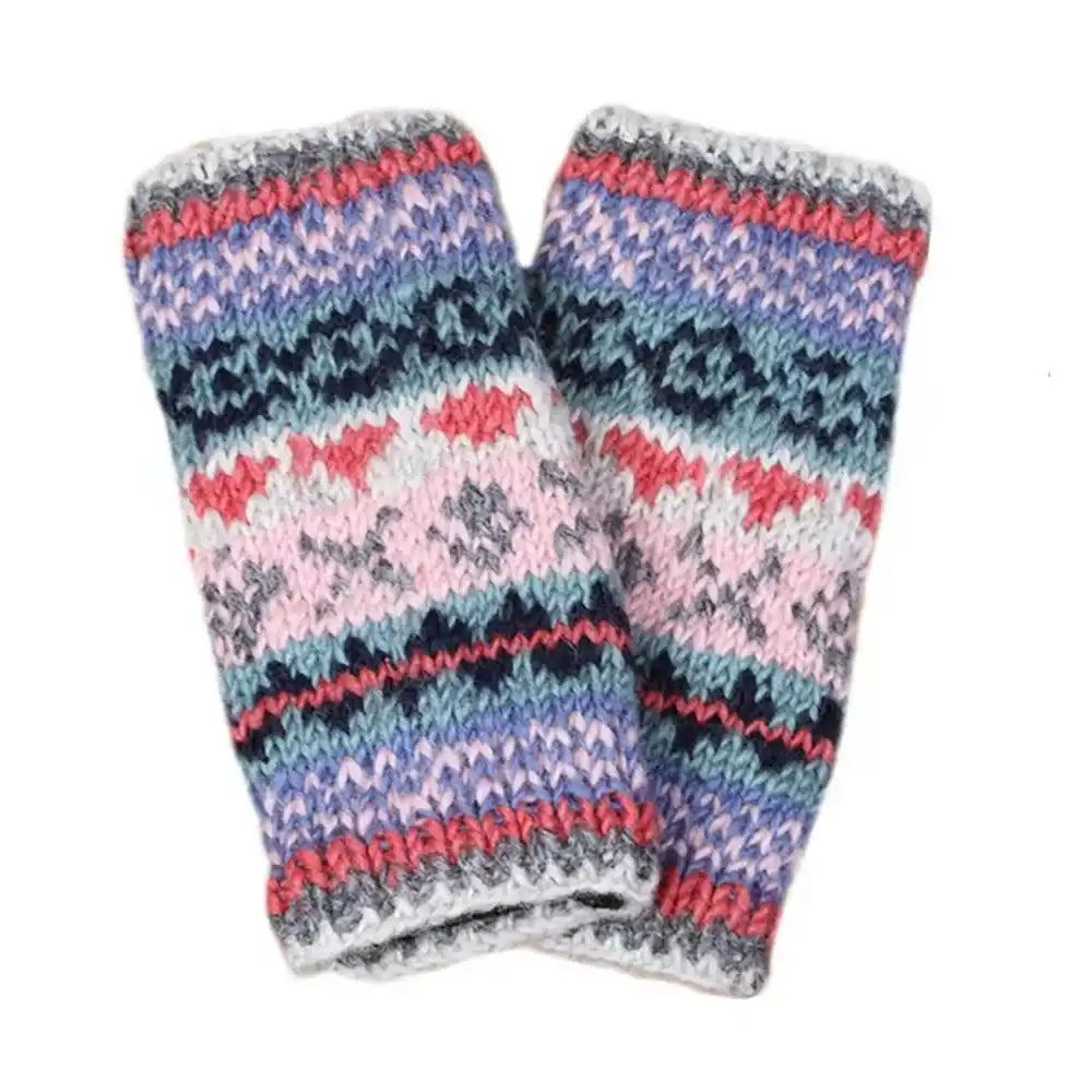 Fleece Lined Fair Isle Knit Handwarmers - Oatmeal