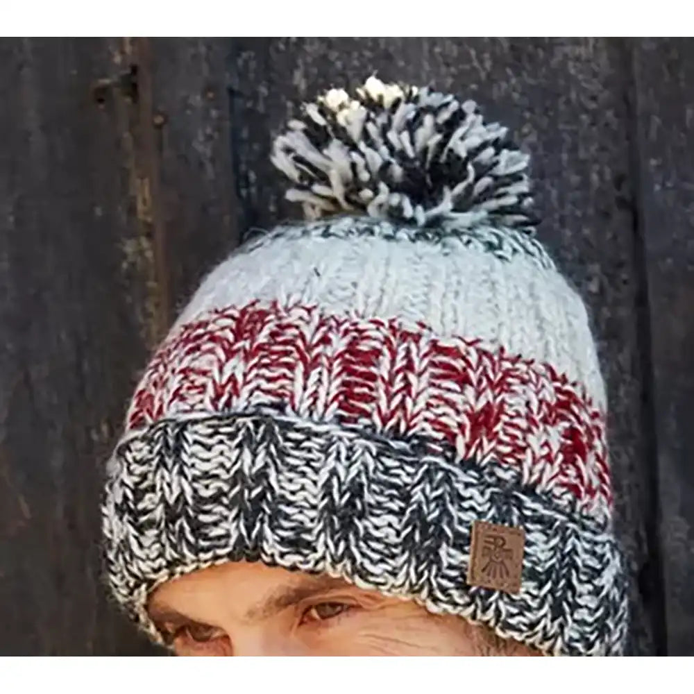 Mottled Cable Knit Bobble Hat - Red