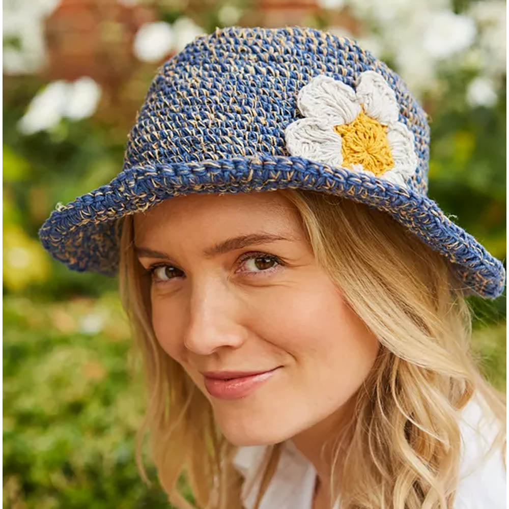 Pachamama Navy Daisy Crochet Sunhat