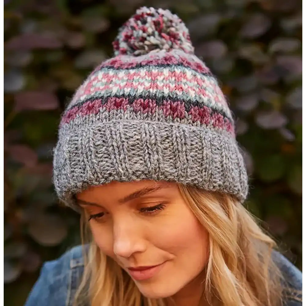 Fair Isle Inspired Bobble Beanie - Grey