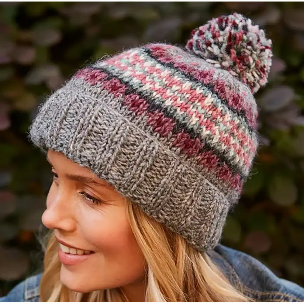 Fair Isle Inspired Bobble Beanie - Grey