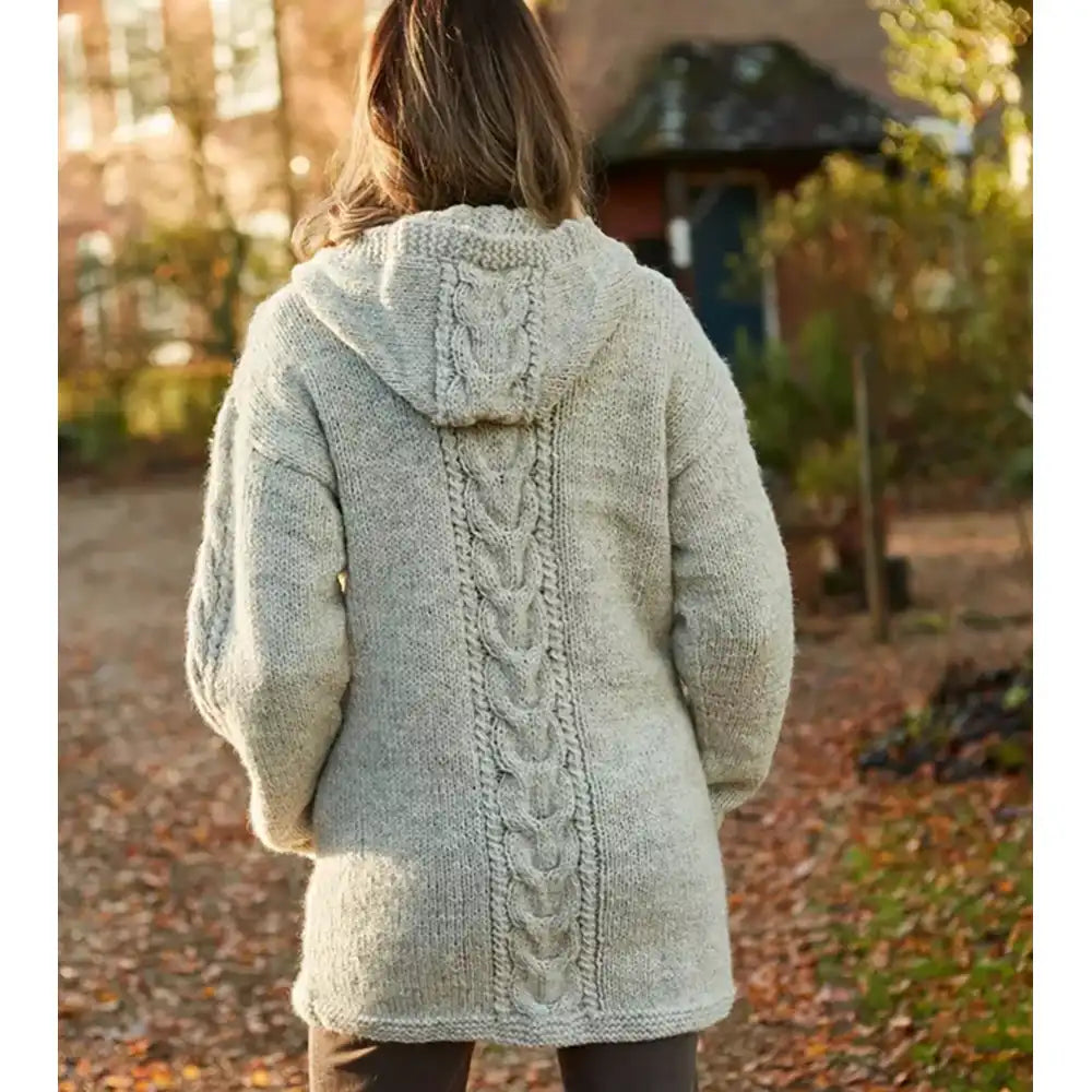 Wool Knit Hooded Coat - Oatmeal