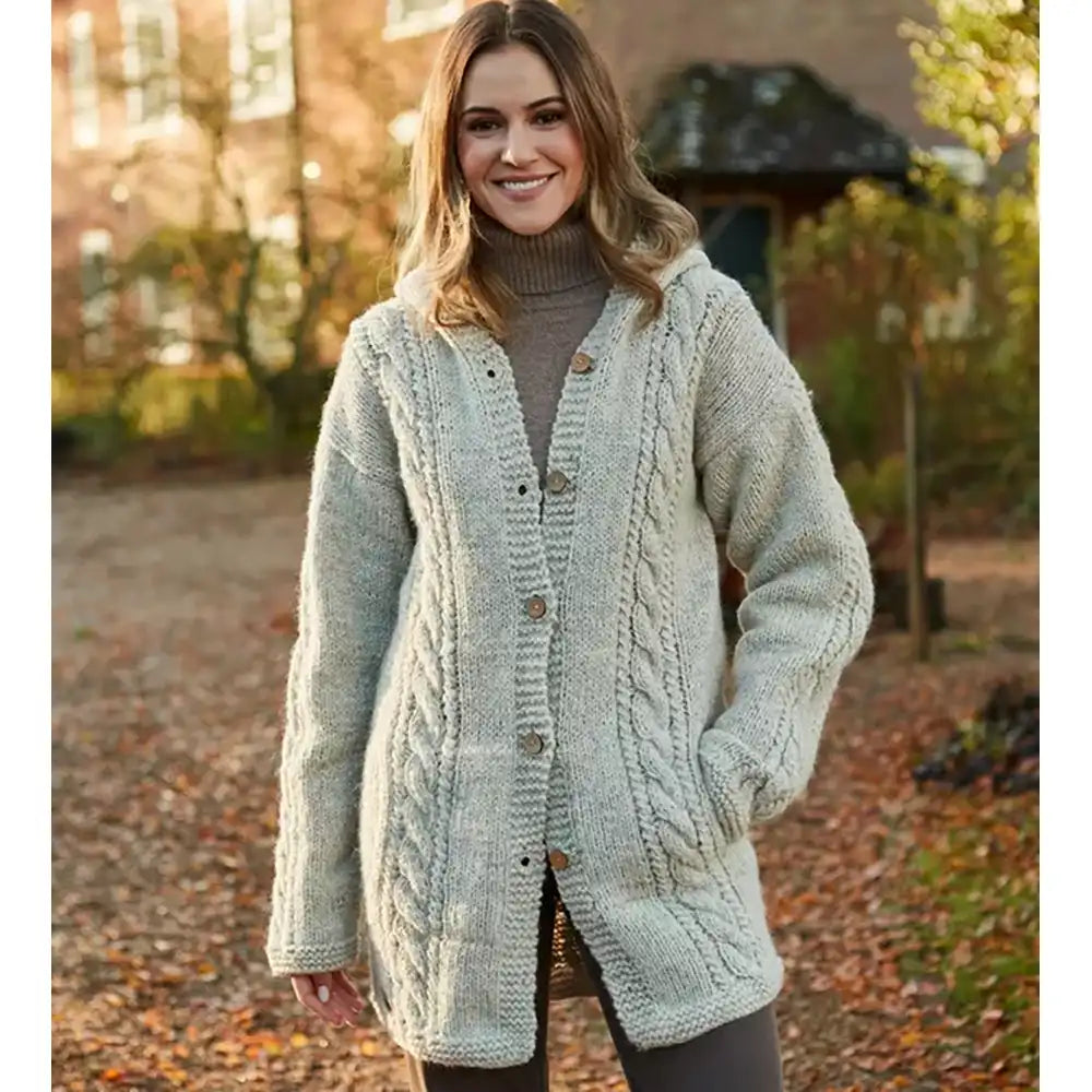 Wool Knit Hooded Coat - Oatmeal