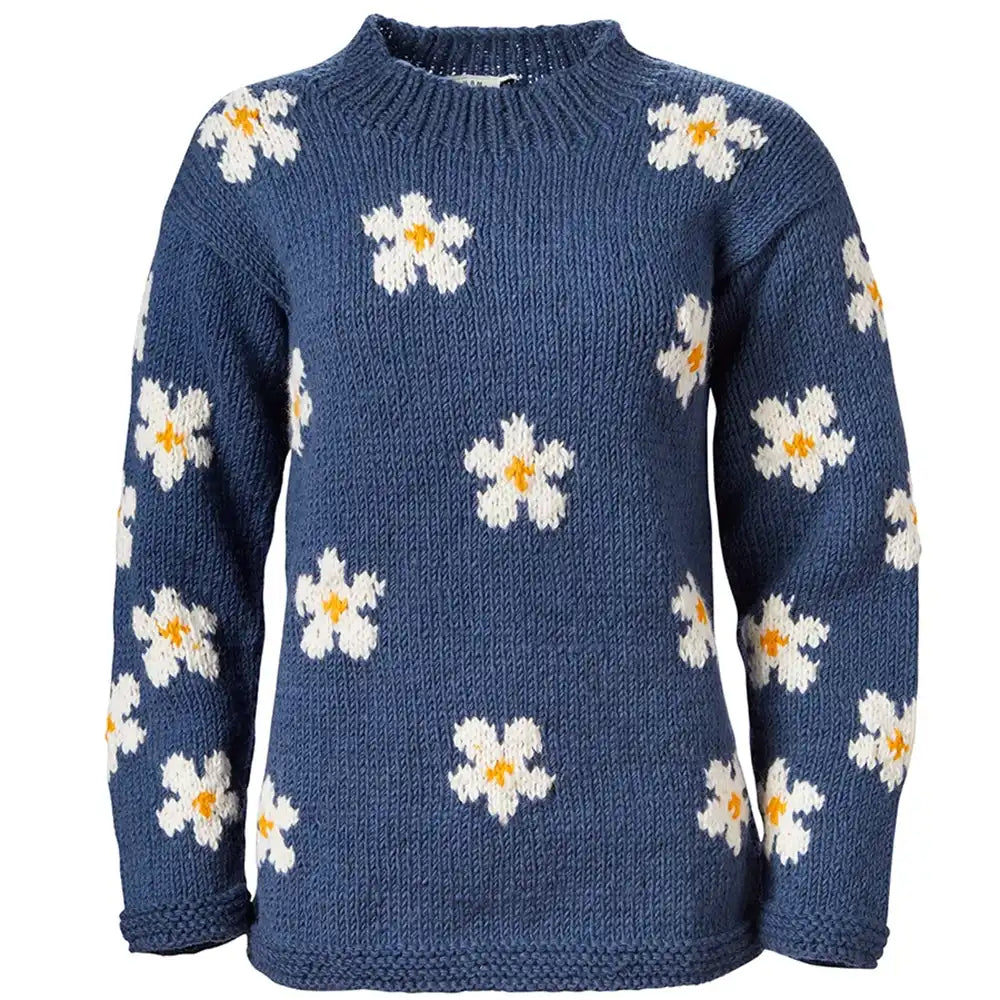 Wool Knit Daisy Sweater - Denim Blue