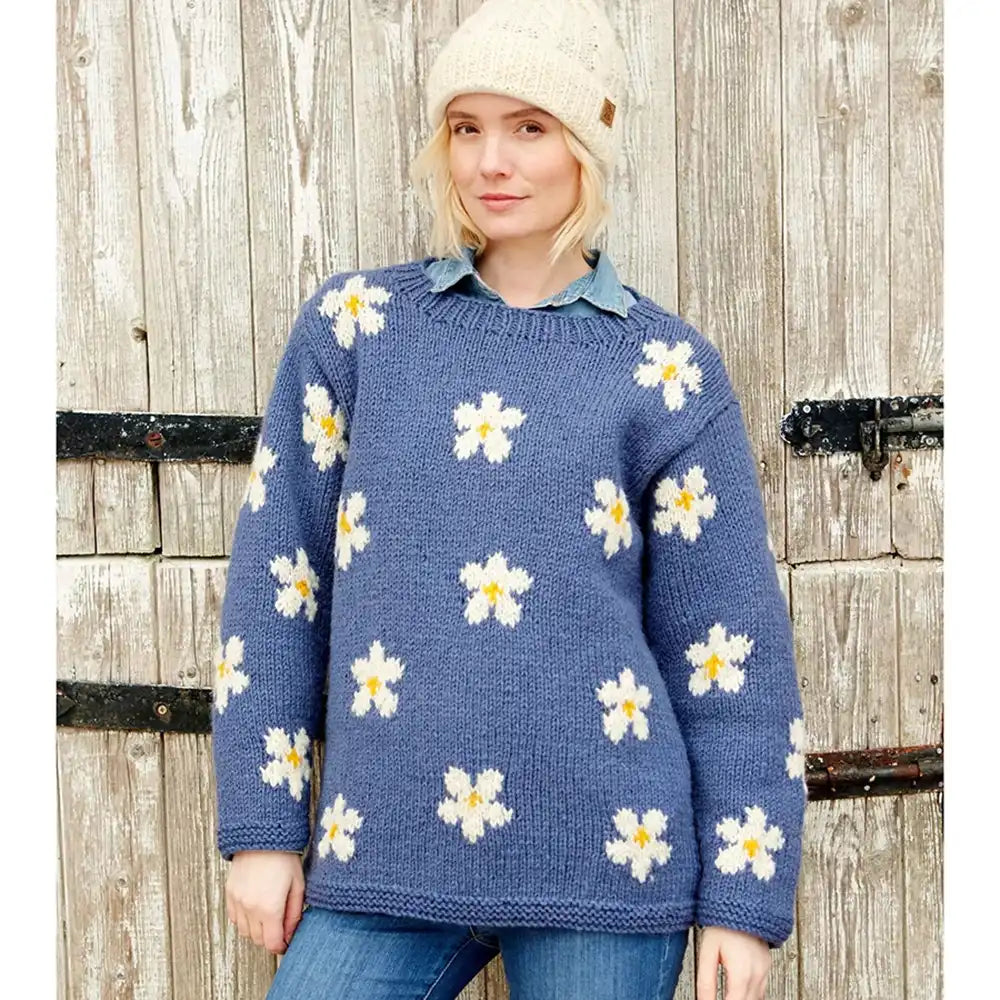 Wool Knit Daisy Sweater - Denim Blue