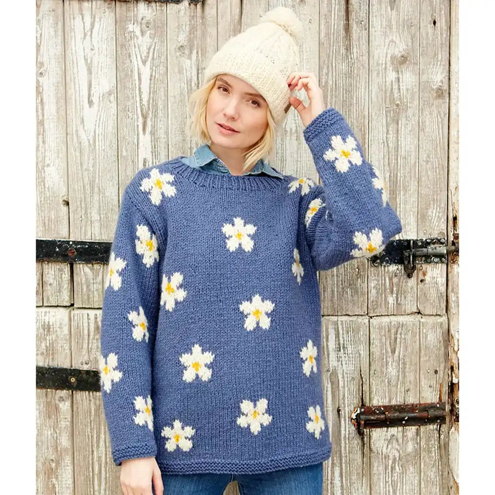 Wool Knit Daisy Sweater - Denim Blue