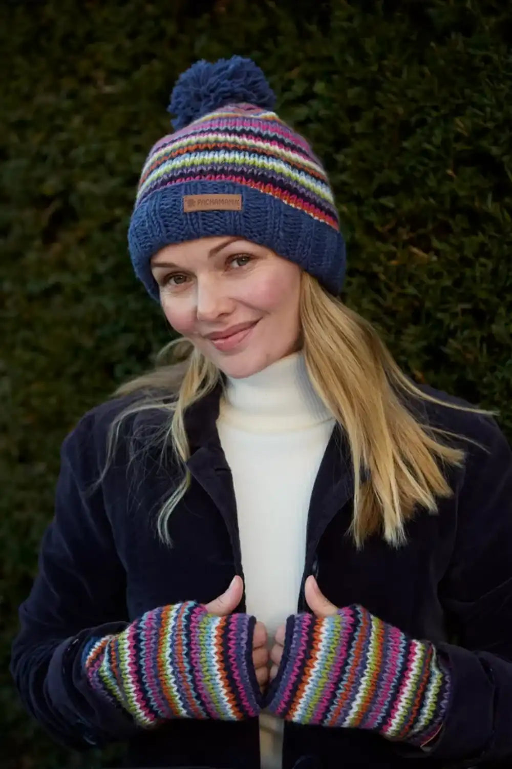 Merino Wool Bobble Beanie - Denver Stripe