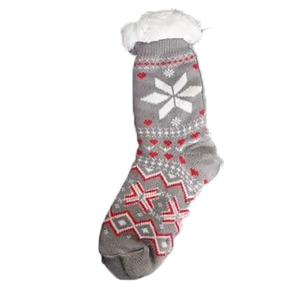 Grey socks with a snowflake pattern all over 