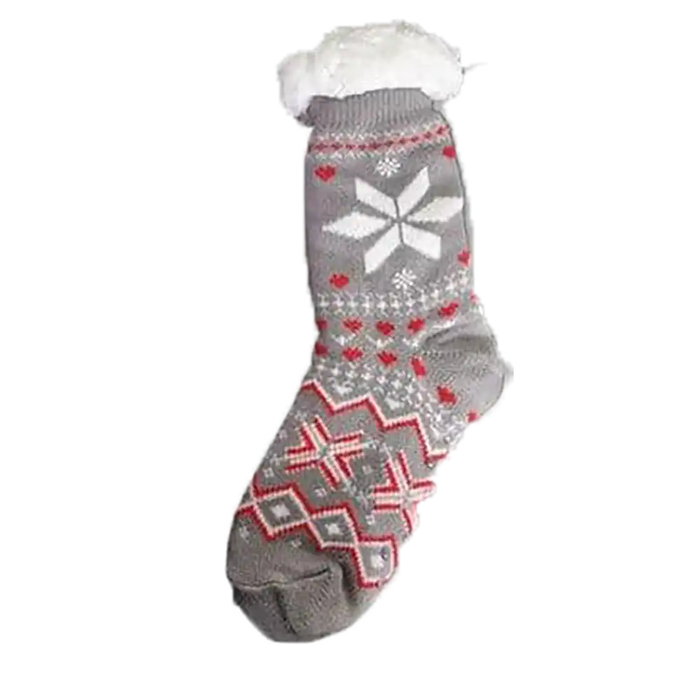 Grey socks with a snowflake pattern all over 