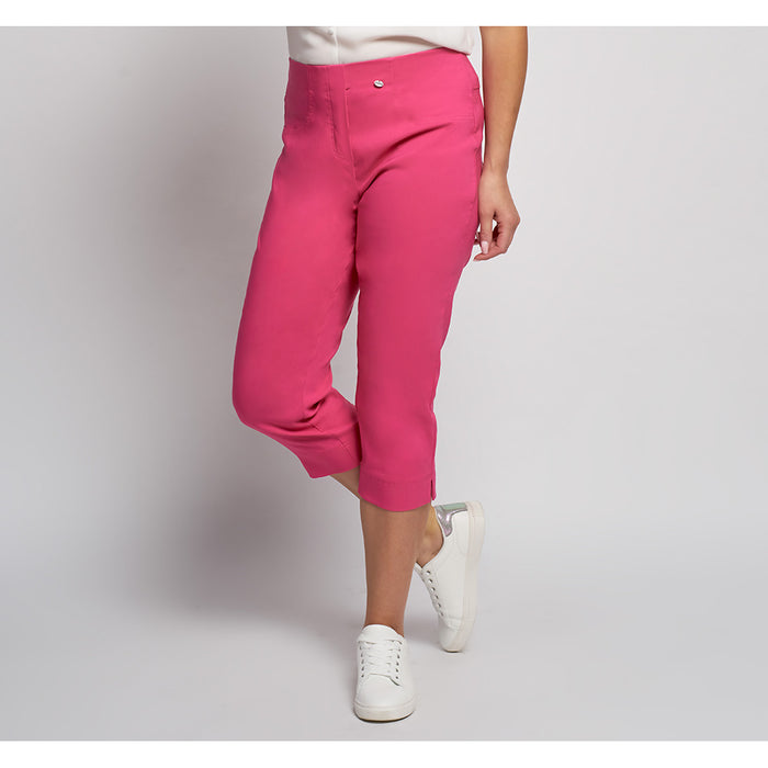 Pinns cropped fuchsia fitted trousers. Front view.