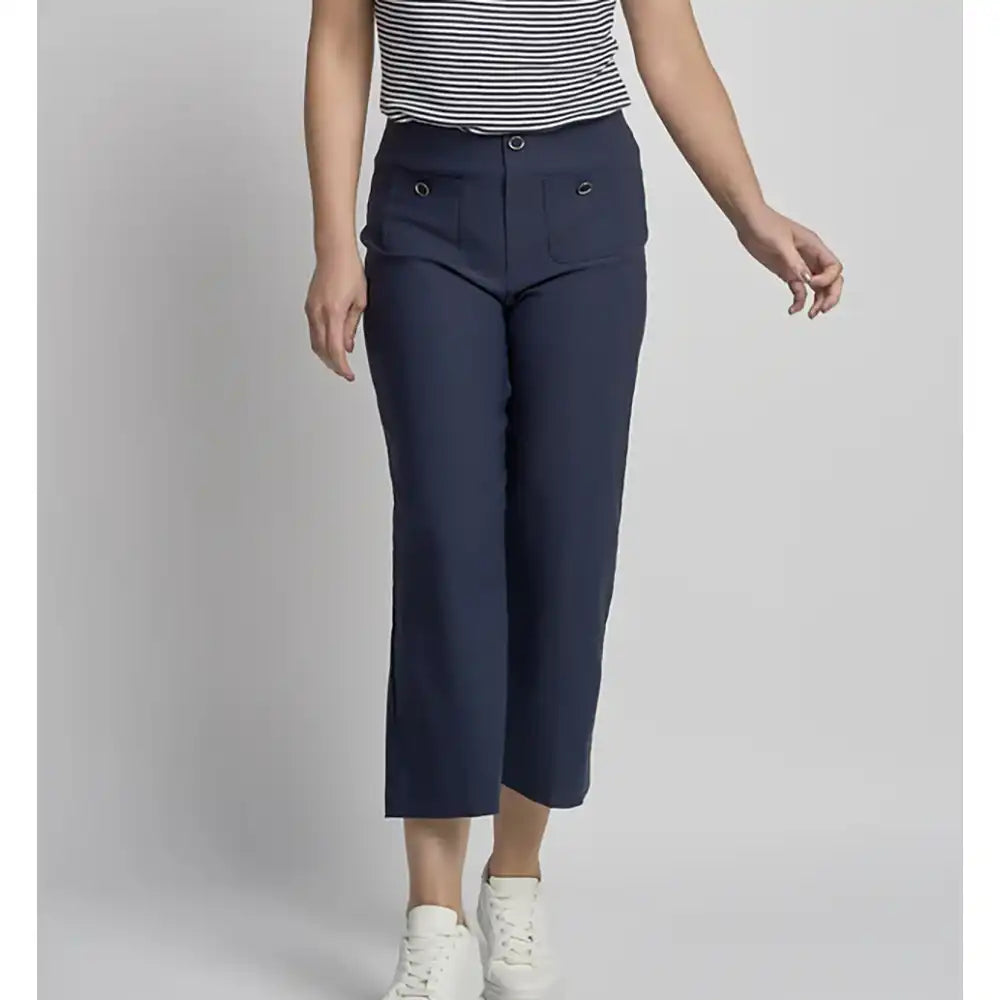 Button Detail Cropped Trousers - Navy