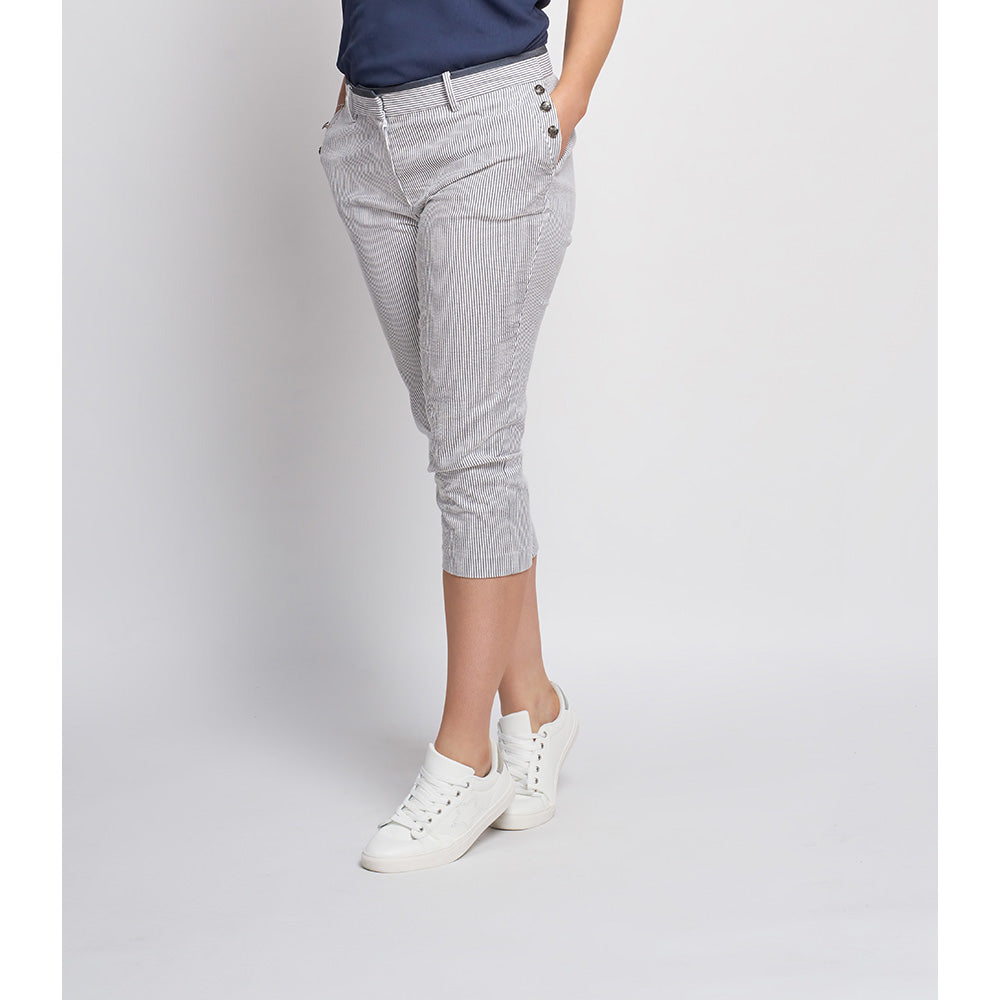 Pinns Bengaline Navy Stripe Cropped Trousers