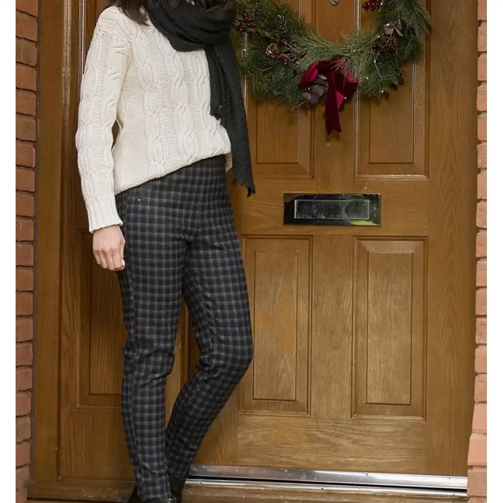 Pull On Check Leggings - Large Grey Check