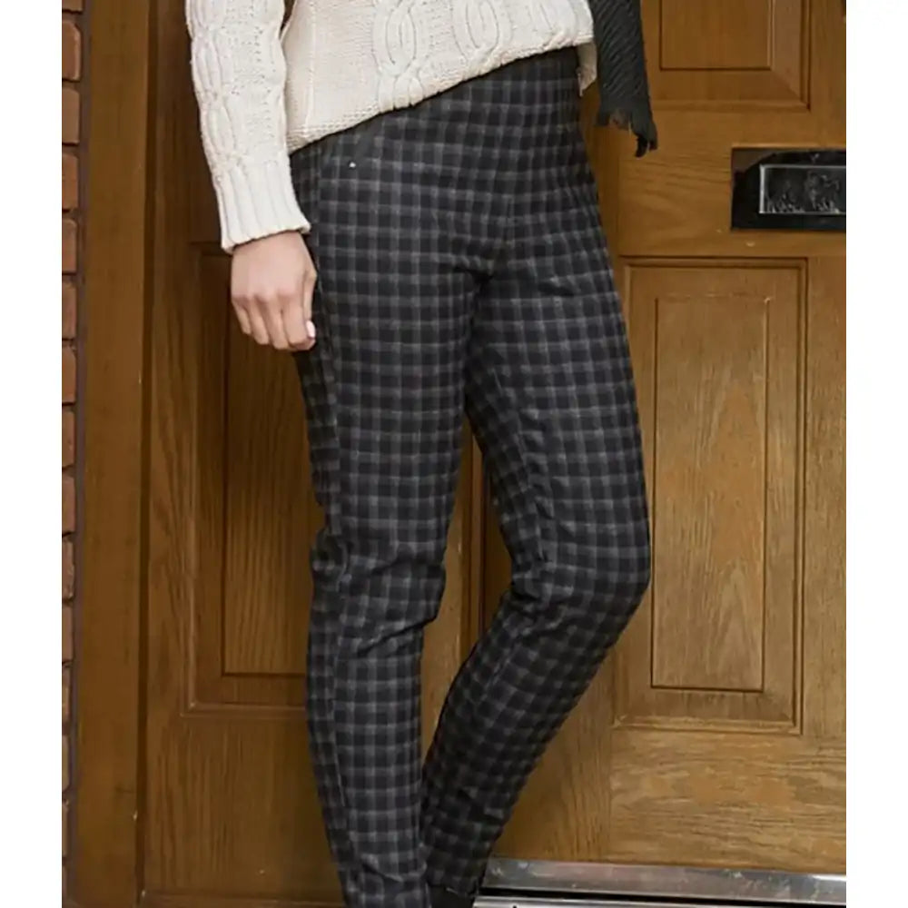 Pull On Check Leggings - Large Grey Check