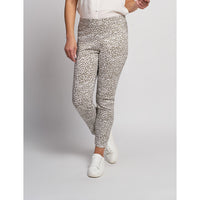 Pinns sage animal print skinny fit trousers. Front view.