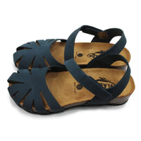 Navy sandals with cut-out design on a white background