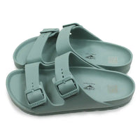 Green teal EVA waterproof double bucked sandals against a white background.