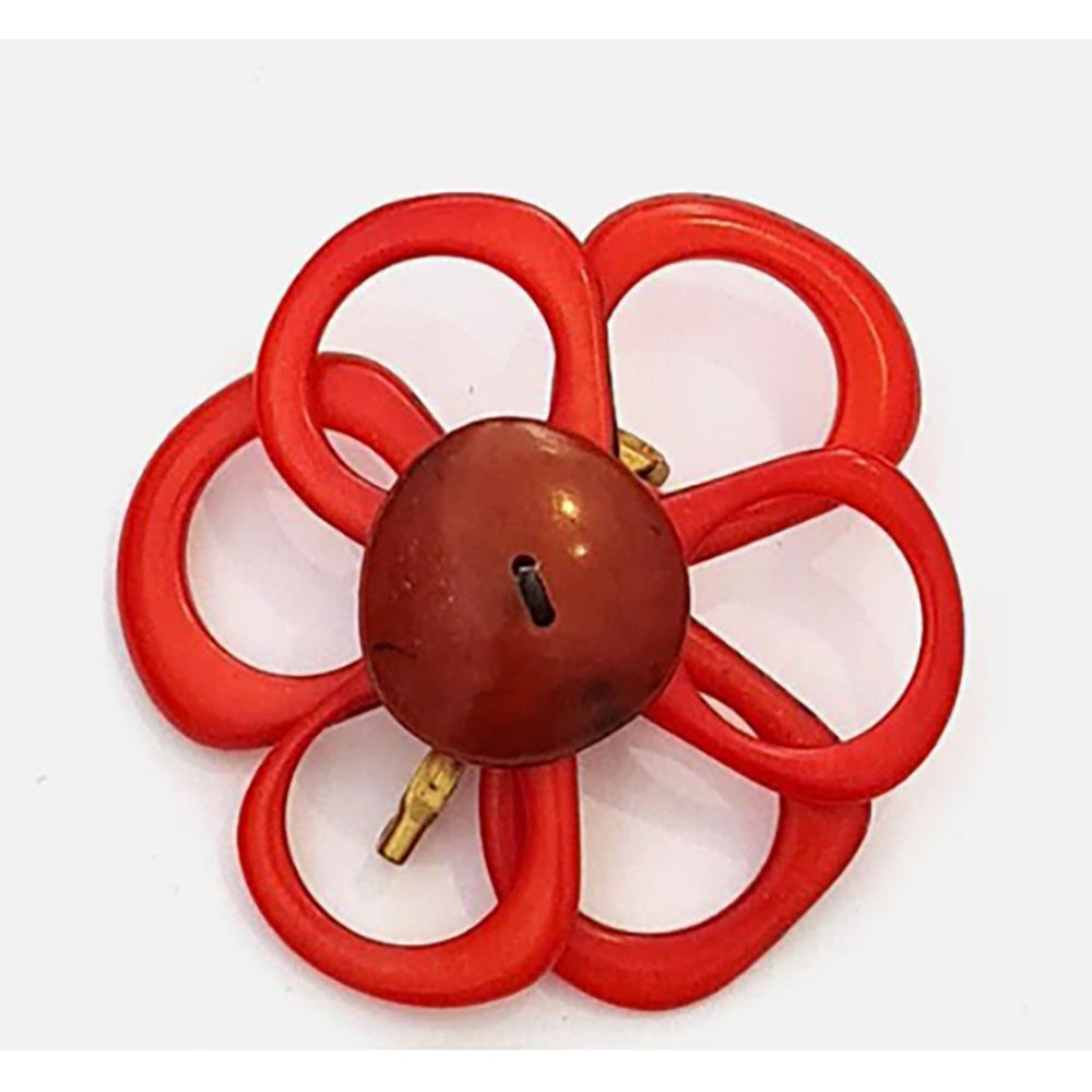 Vegetable Ivory Flower Brooch - Red