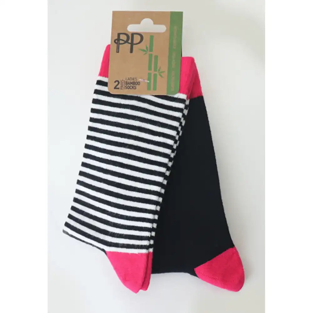 Bamboo Mix Socks - Black & Pink Stripe