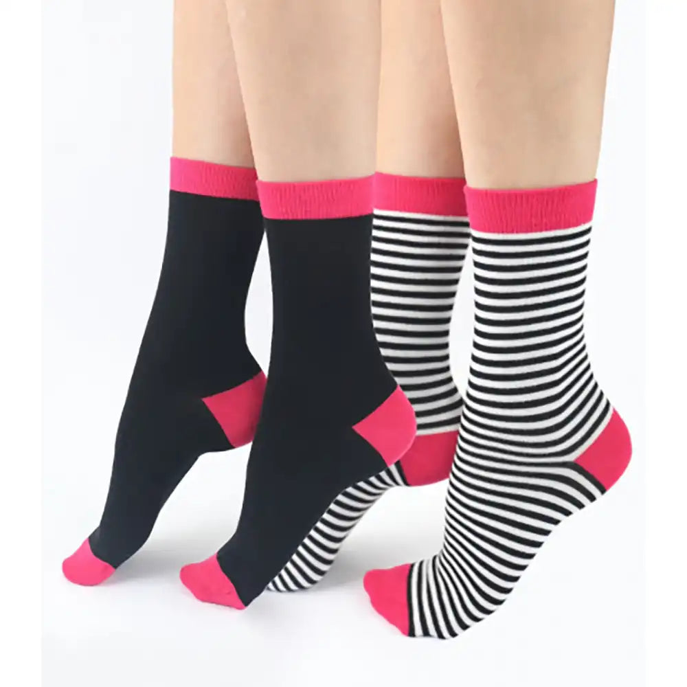 Bamboo Mix Socks - Black & Pink Stripe