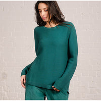 Pretty Vacant emerald green ribbed jumper. Front closer view.